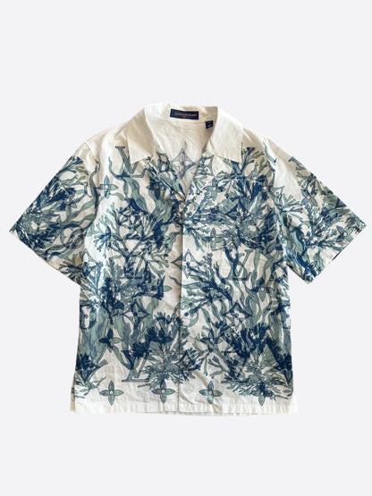 Louis Vuitton Blue & White Aquagarden Monogram Button Up Shirt