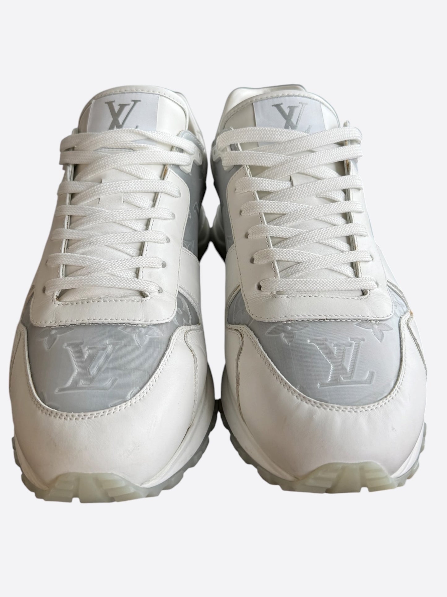 Louis Vuitton White & Silver Monogram Run Away Sneakers