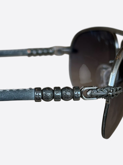 Chrome Hearts Grey Leather & Silver Balls Sunglasses