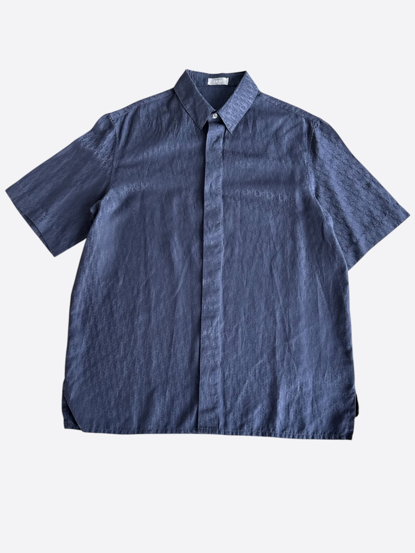 Dior Blue Oblique Silk Button Up Shirt