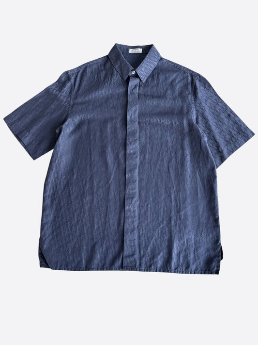 Dior Blue Oblique Silk Button Up Shirt