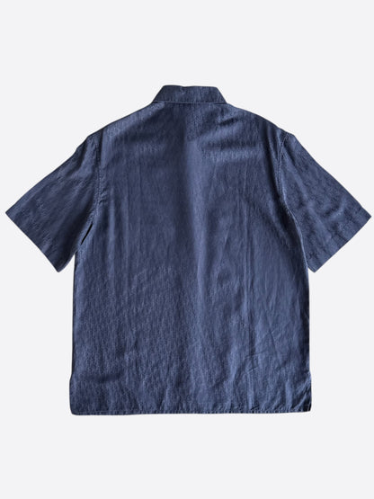 Dior Blue Oblique Silk Button Up Shirt