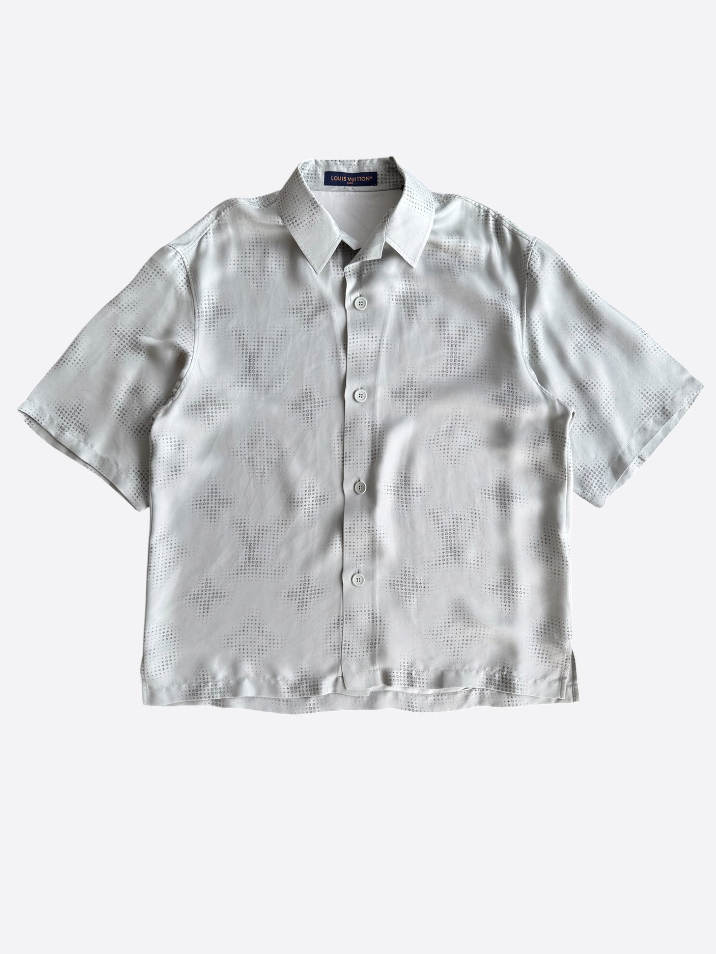 Louis Vuitton Grey LV Pixel Monogram Silk Button Up Shirt