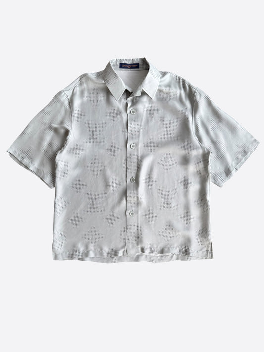 Louis Vuitton Grey LV Pixel Monogram Silk Button Up Shirt
