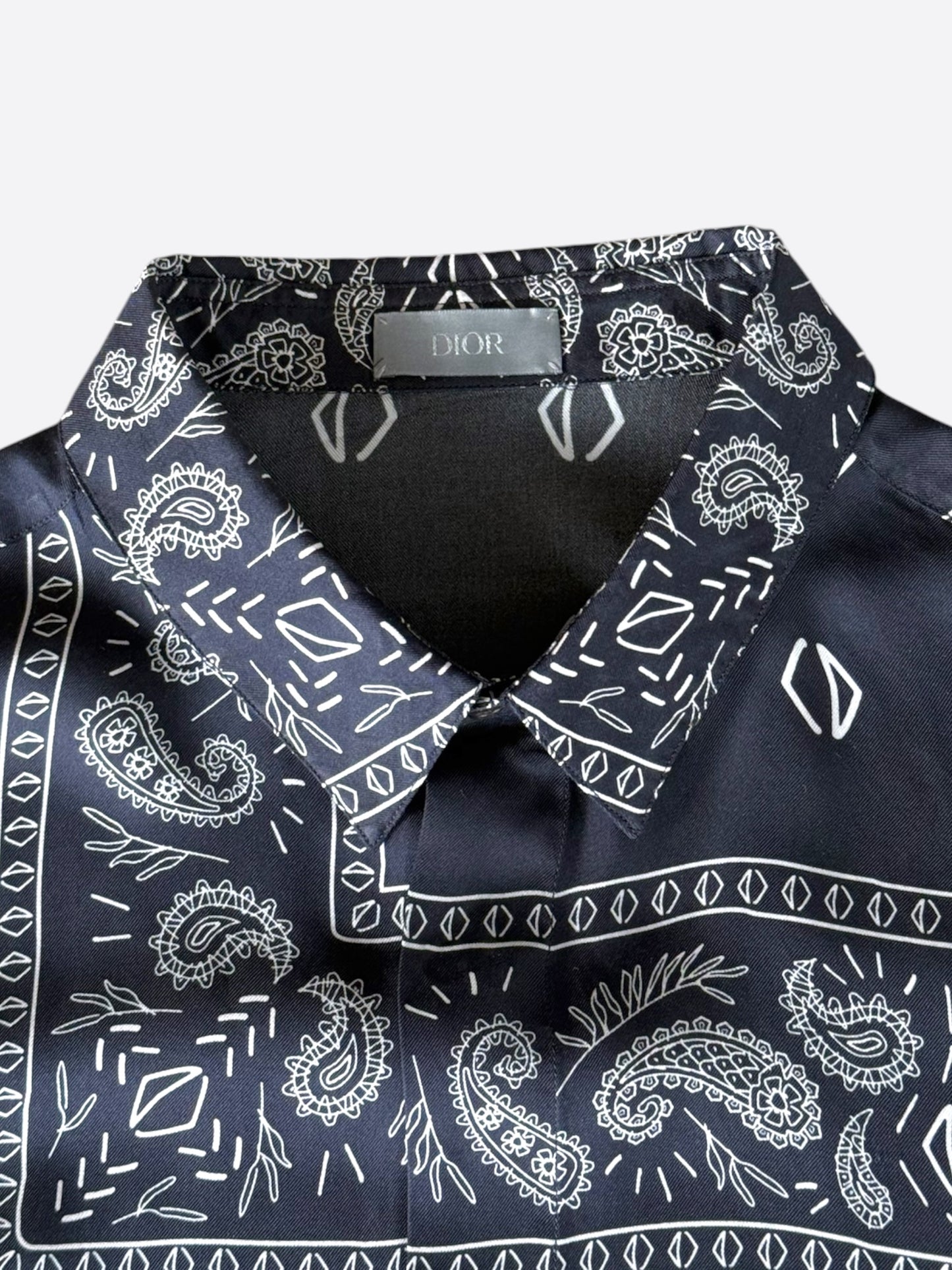 Dior Cactus Jack Navy & White Diamond Bandana Print Silk Button Up Shirt