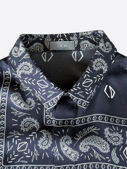 Dior Cactus Jack Navy & White Diamond Bandana Print Silk Button Up Shirt