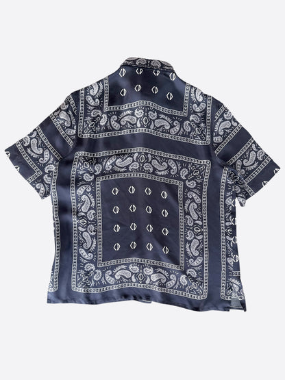 Dior Cactus Jack Navy & White Diamond Bandana Print Silk Button Up Shirt