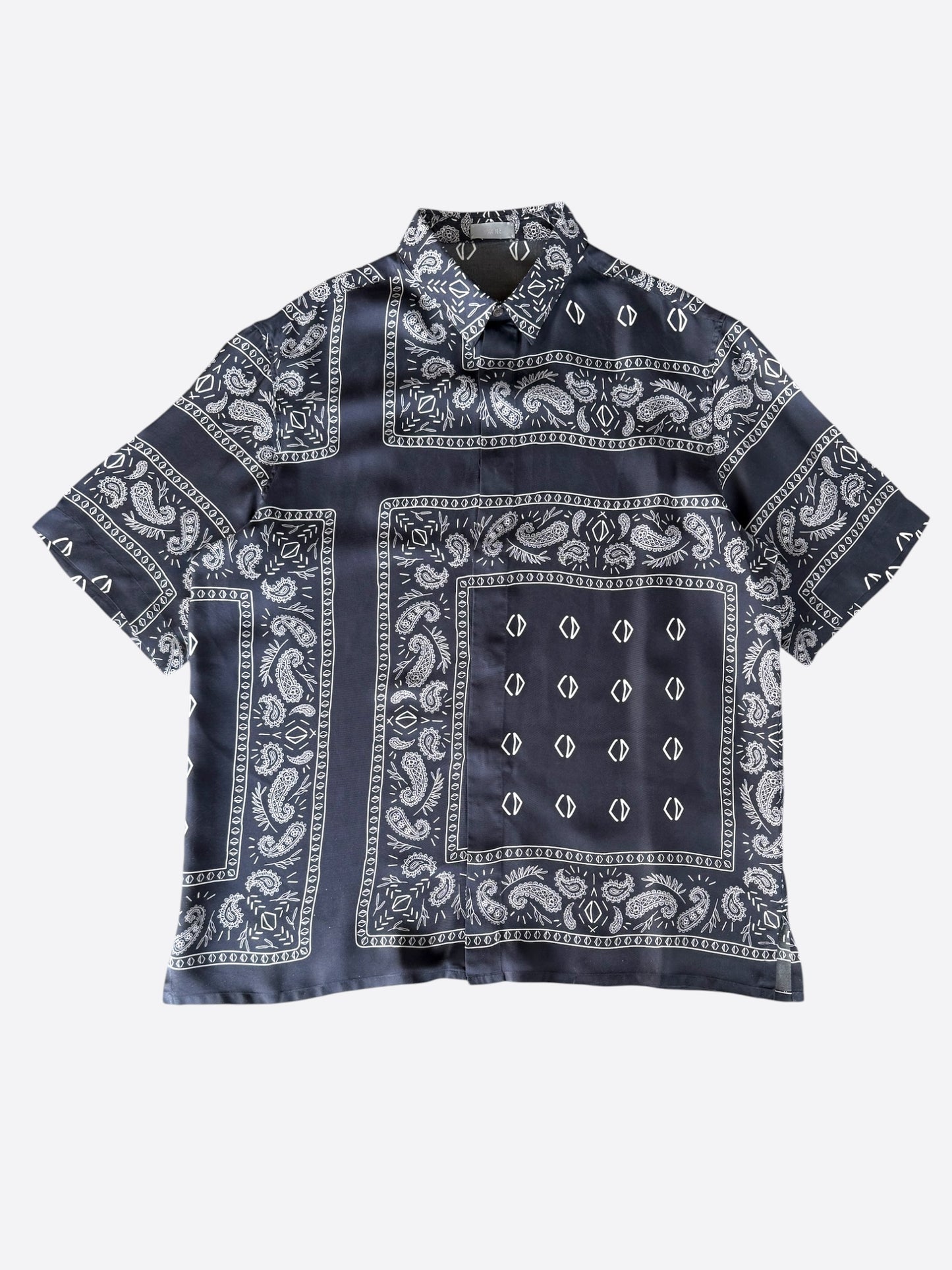 Dior Cactus Jack Navy & White Diamond Bandana Print Silk Button Up Shirt