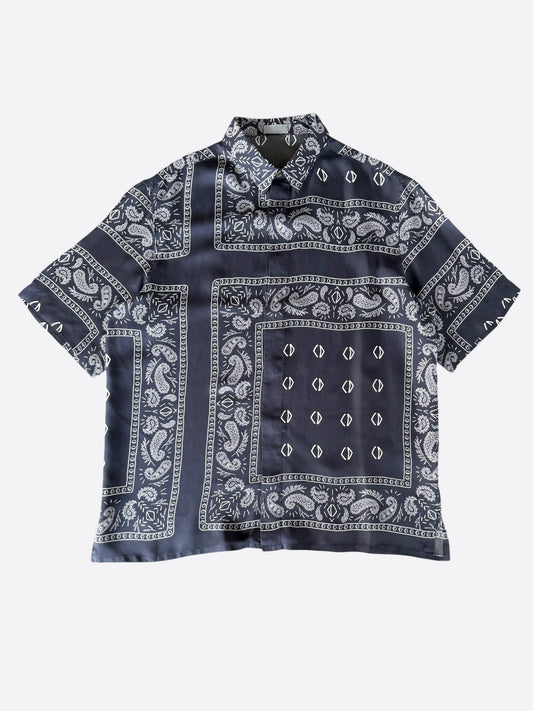 Dior Cactus Jack Navy & White Diamond Bandana Print Silk Button Up Shirt