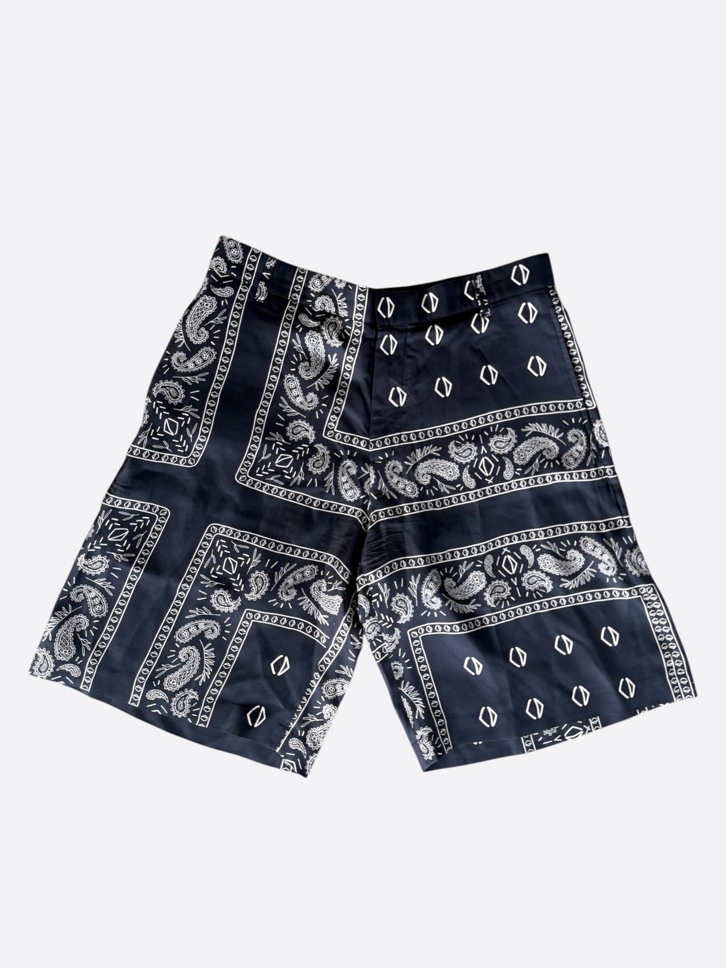 Dior Cactus Jack Navy & White Diamond Bandana Print Silk Shorts
