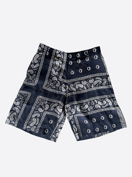 Dior Cactus Jack Navy & White Diamond Bandana Print Silk Shorts