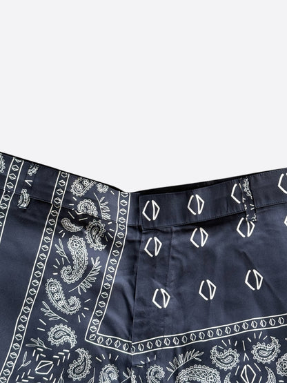 Dior Cactus Jack Navy & White Diamond Bandana Print Silk Shorts