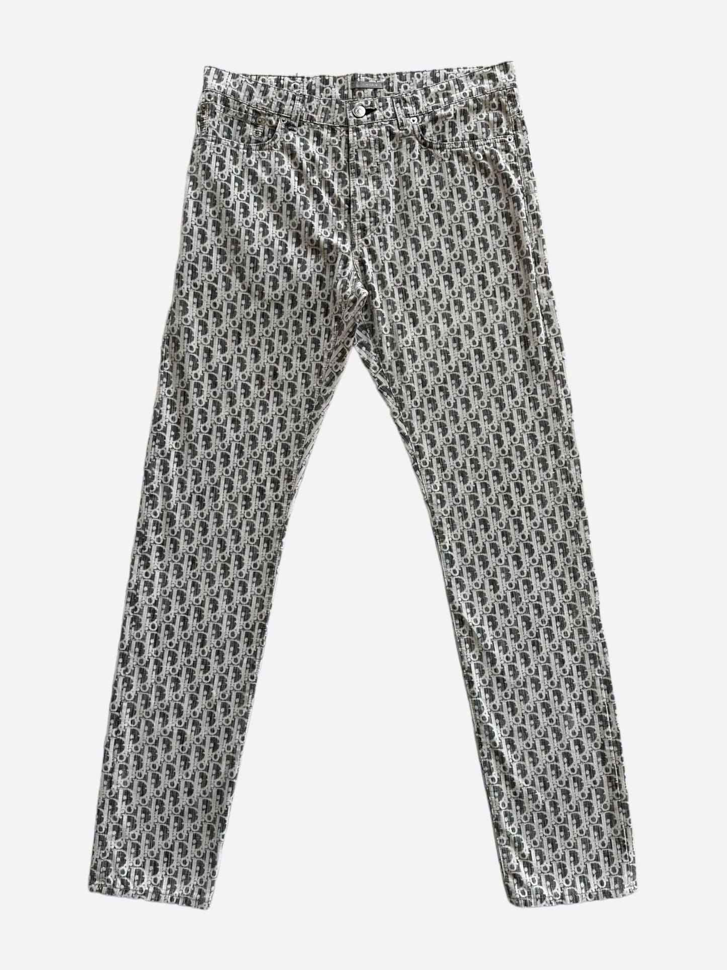 Dior Grey & White Oblique Slim Jeans