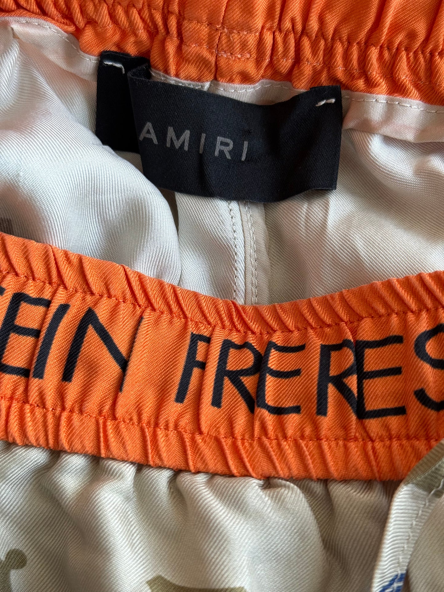 Amiri Beige & Orange Zig-Zag Silk Shorts