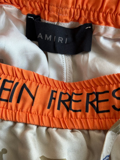 Amiri Beige & Orange Zig-Zag Silk Shorts