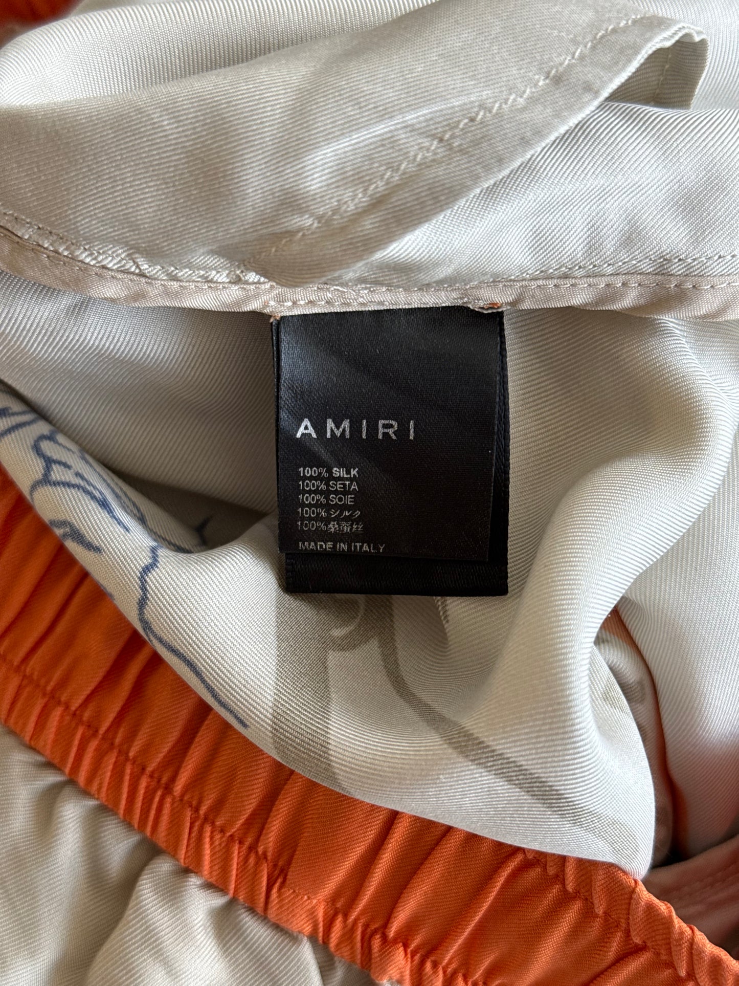 Amiri Beige & Orange Zig-Zag Silk Shorts