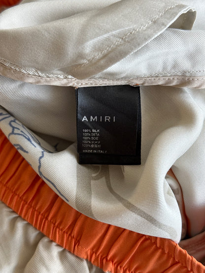 Amiri Beige & Orange Zig-Zag Silk Shorts