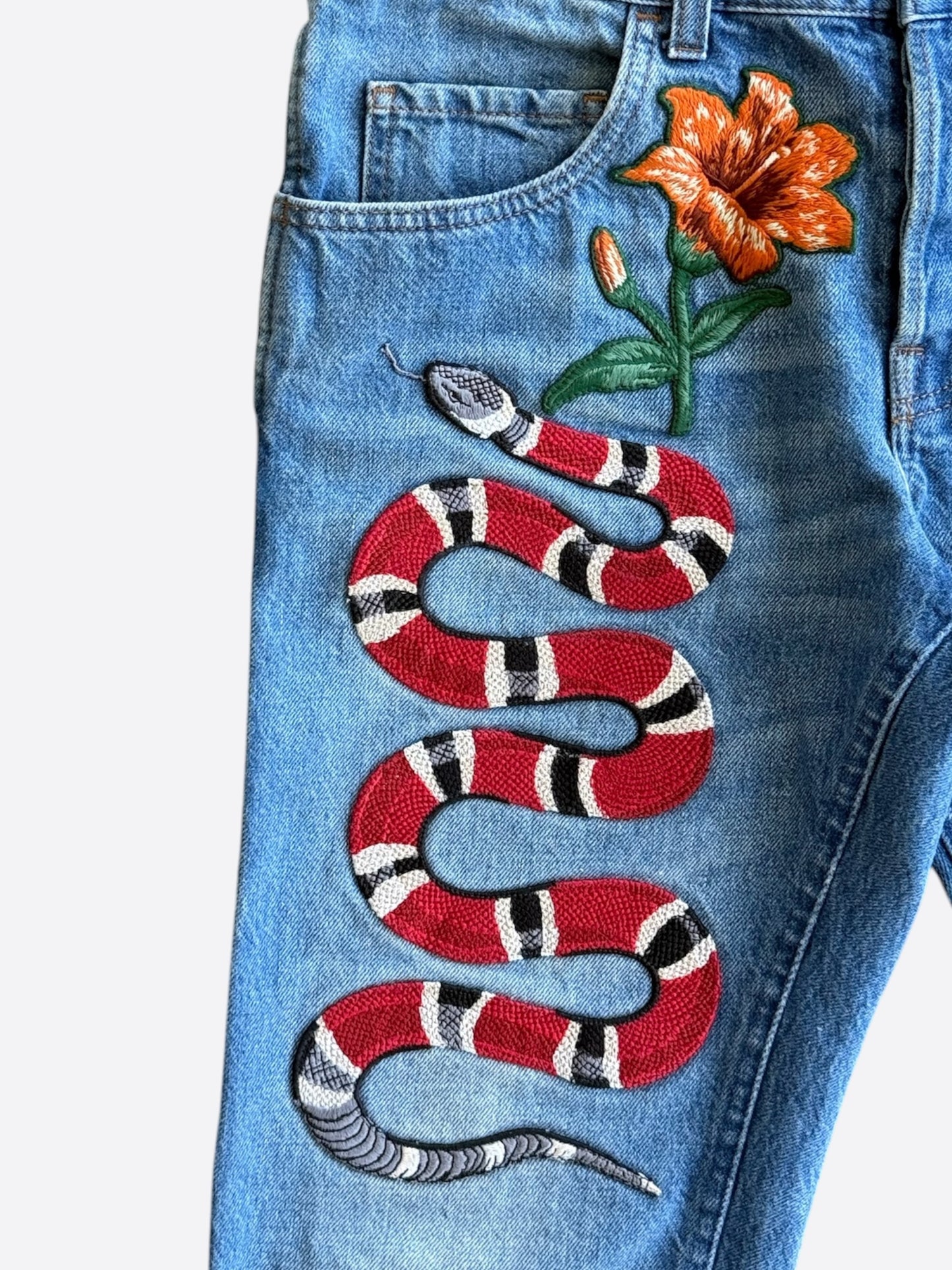 Gucci Blue Snake Denim Jeans