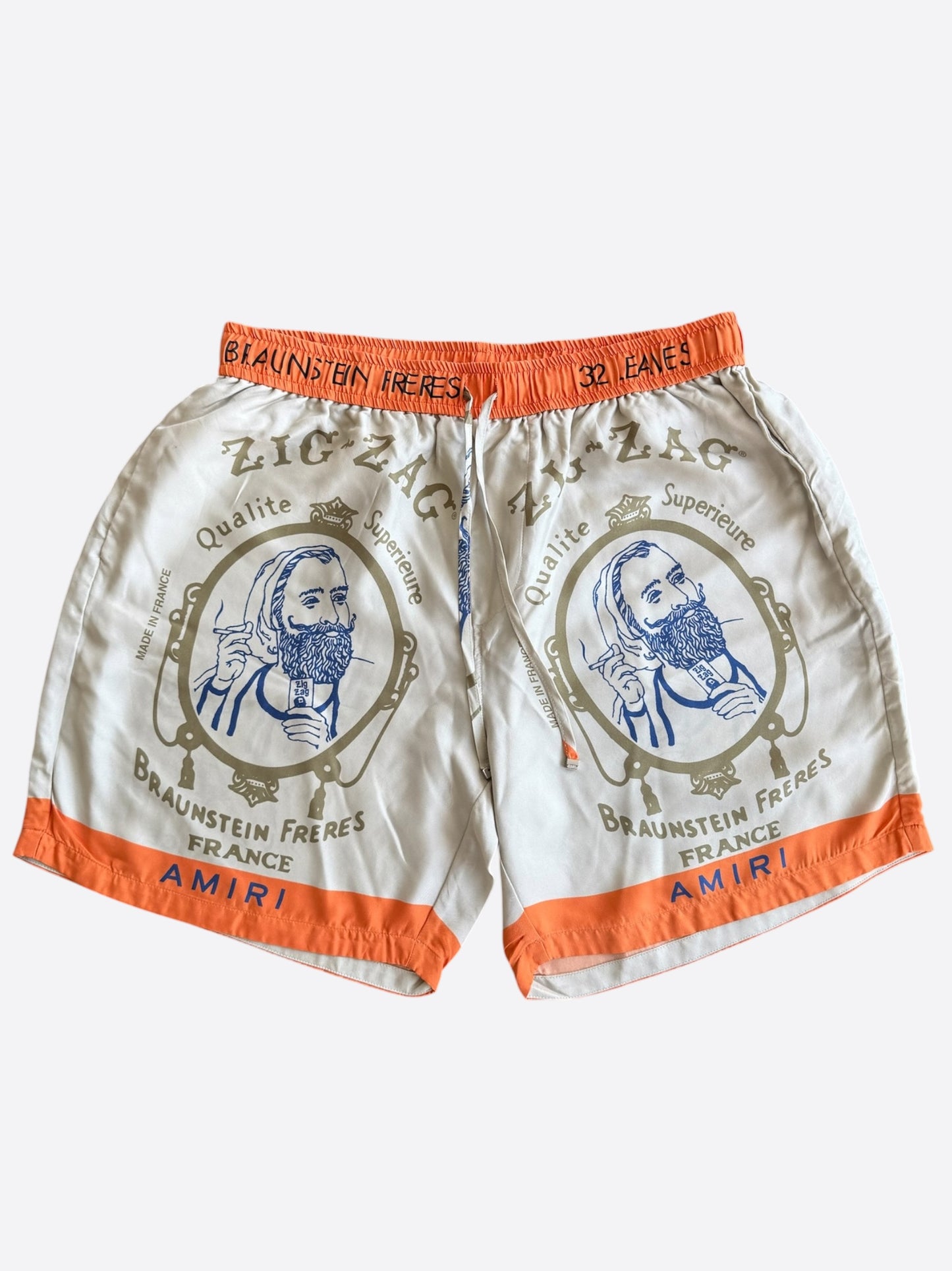 Amiri Beige & Orange Zig-Zag Silk Shorts