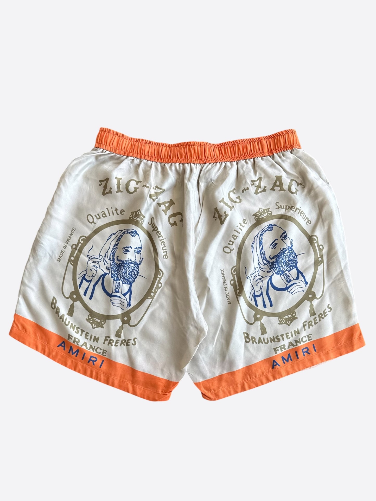 Amiri Beige & Orange Zig-Zag Silk Shorts