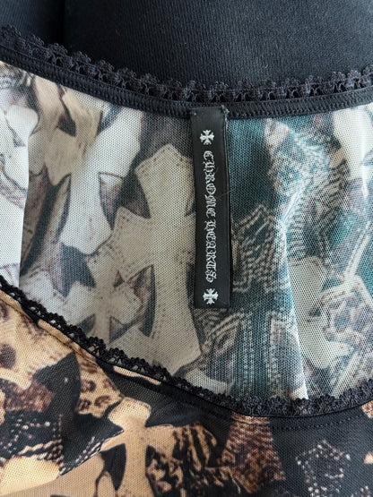 Chrome Hearts Brown All Over Cross Print Mesh Body Suit