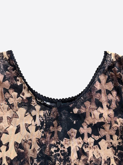 Chrome Hearts Brown All Over Cross Print Mesh Body Suit