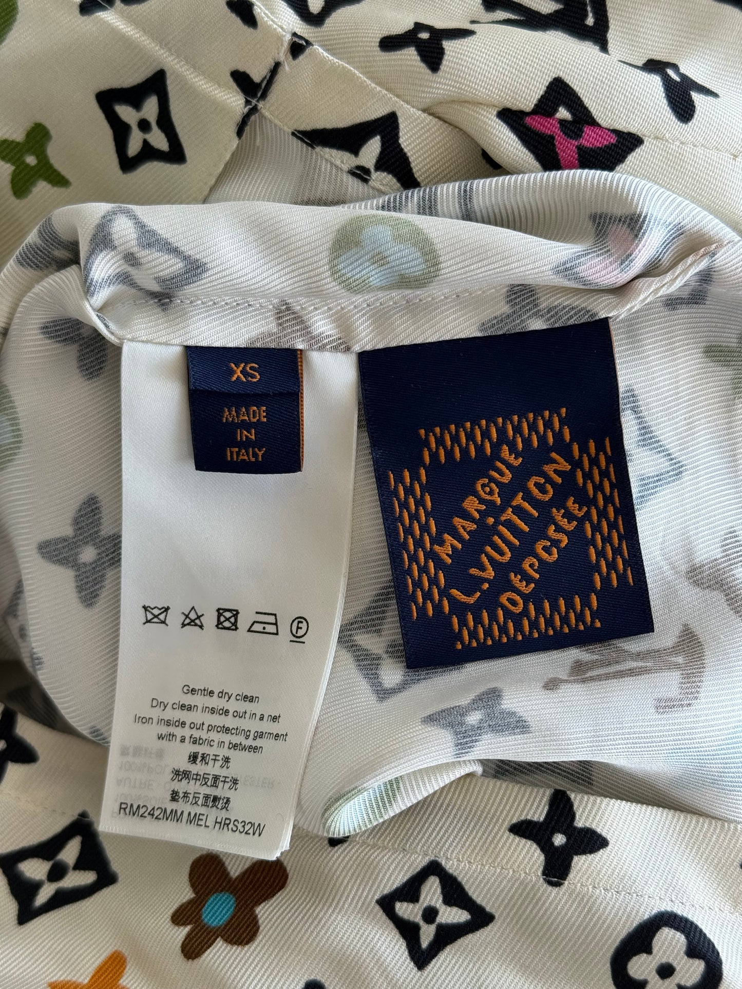 Louis Vuitton Tyler Cream Multicolor Monogram Silk Button Up Shirt