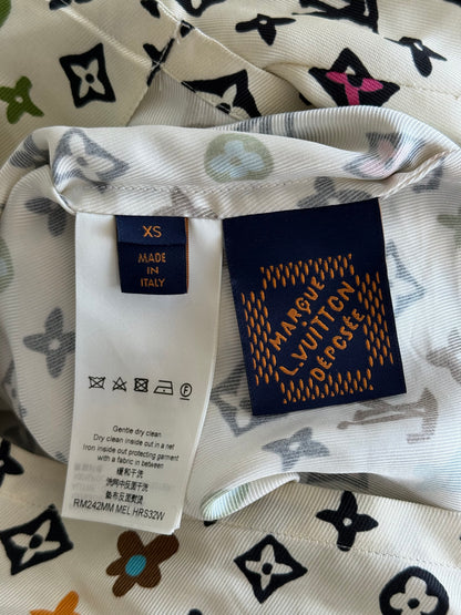 Louis Vuitton Tyler Cream Multicolor Monogram Silk Button Up Shirt