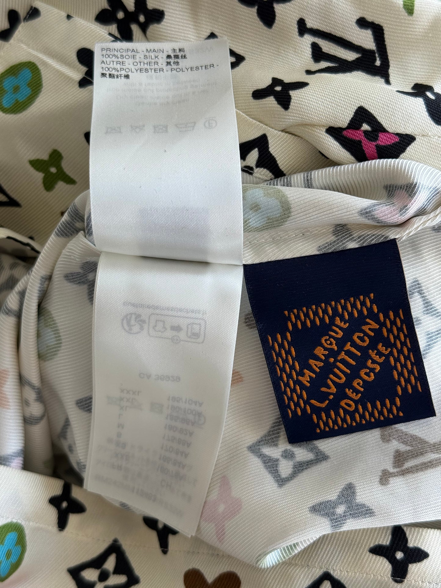 Louis Vuitton Tyler Cream Multicolor Monogram Silk Button Up Shirt