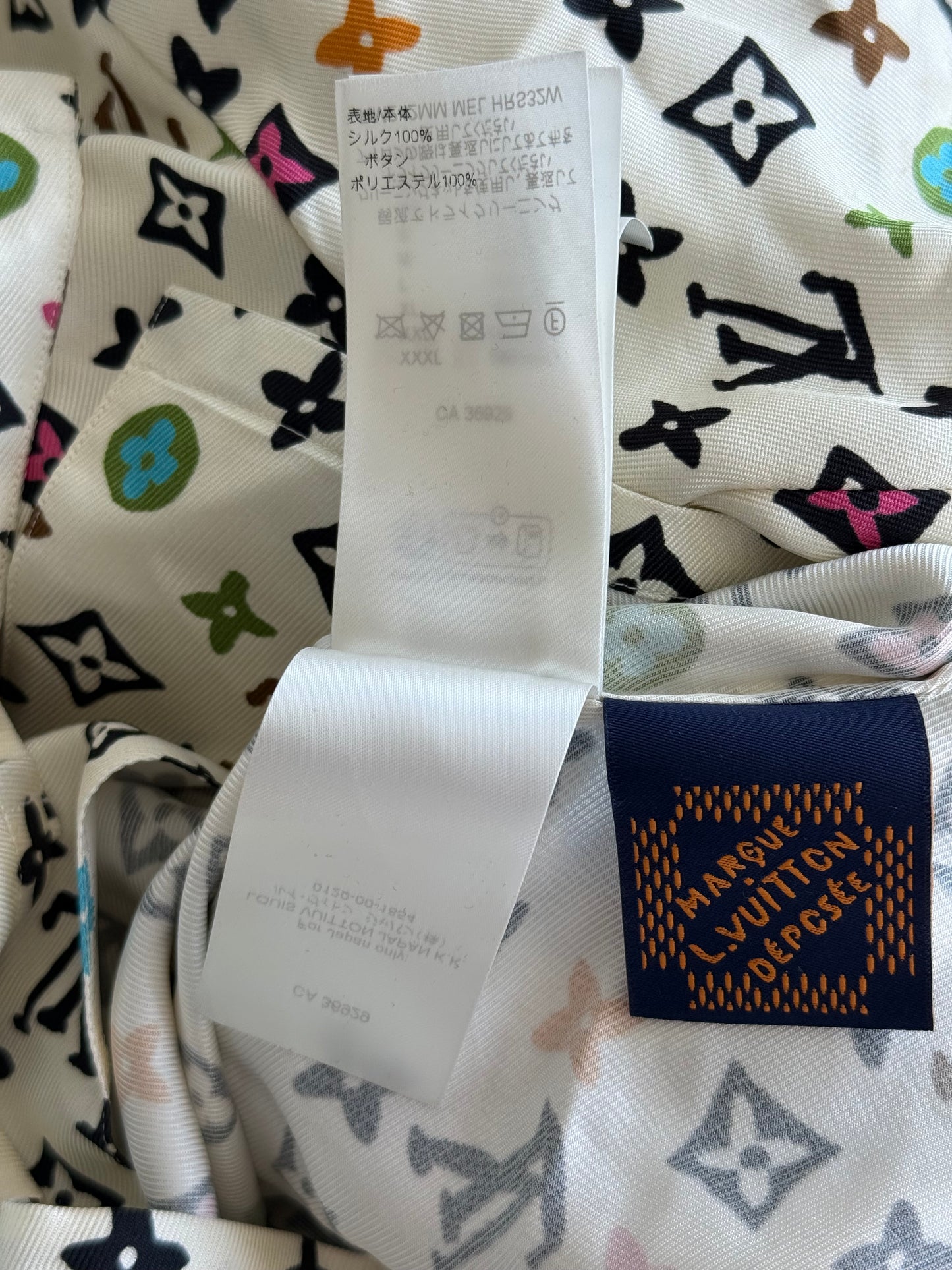Louis Vuitton Tyler Cream Multicolor Monogram Silk Button Up Shirt