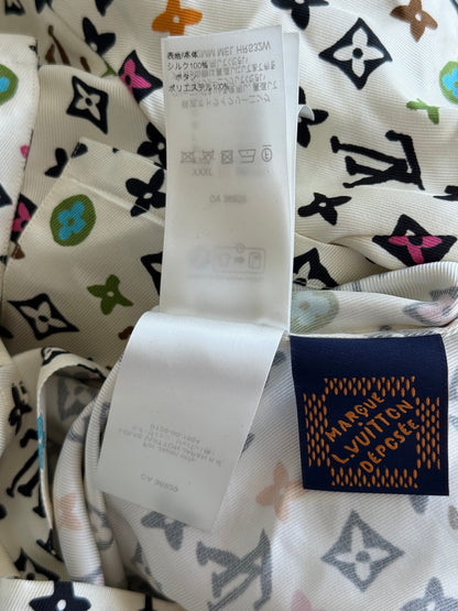 Louis Vuitton Tyler Cream Multicolor Monogram Silk Button Up Shirt