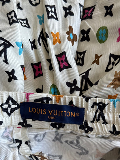 Louis Vuitton Tyler Cream Multicolor Monogram Silk Shorts