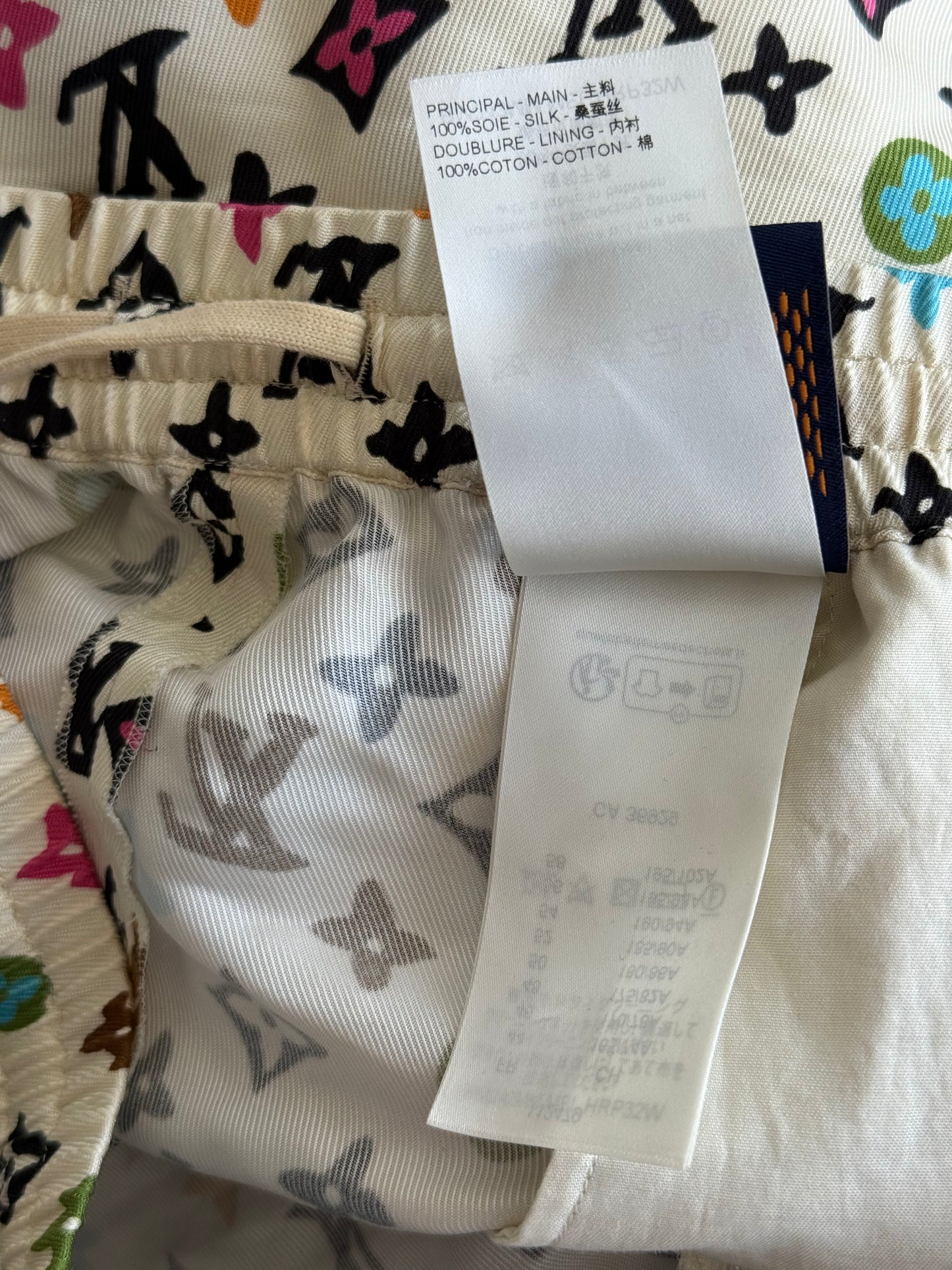 Louis Vuitton Tyler Cream Multicolor Monogram Silk Shorts