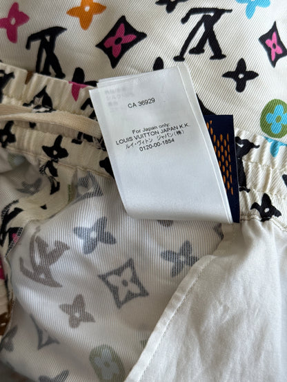 Louis Vuitton Tyler Cream Multicolor Monogram Silk Shorts
