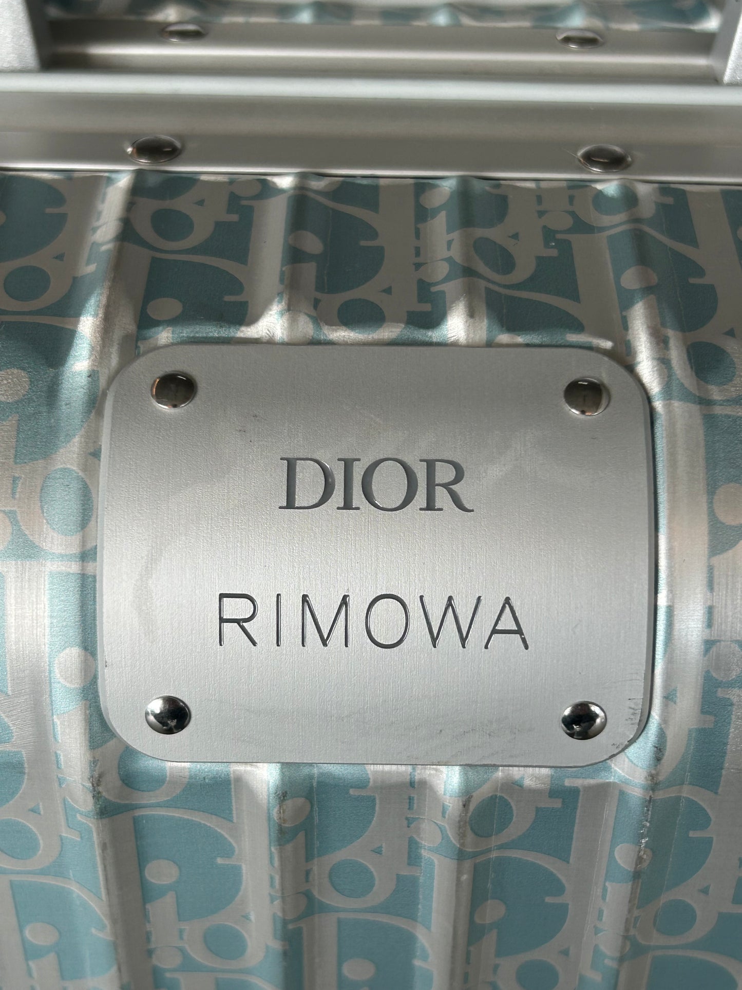 Dior Rimowa Silver & Blue Oblique Carry-On Luggage