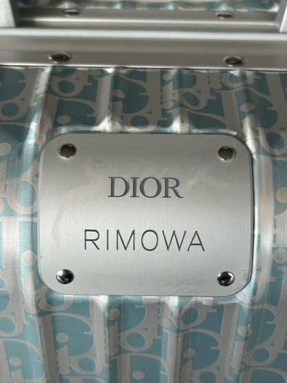 Dior Rimowa Silver & Blue Oblique Carry-On Luggage