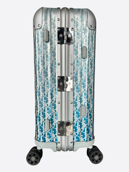 Dior Rimowa Silver & Blue Oblique Carry-On Luggage