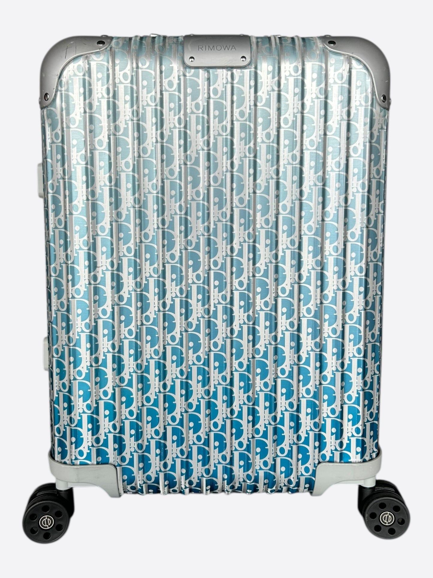 Dior Rimowa Silver & Blue Oblique Carry-On Luggage