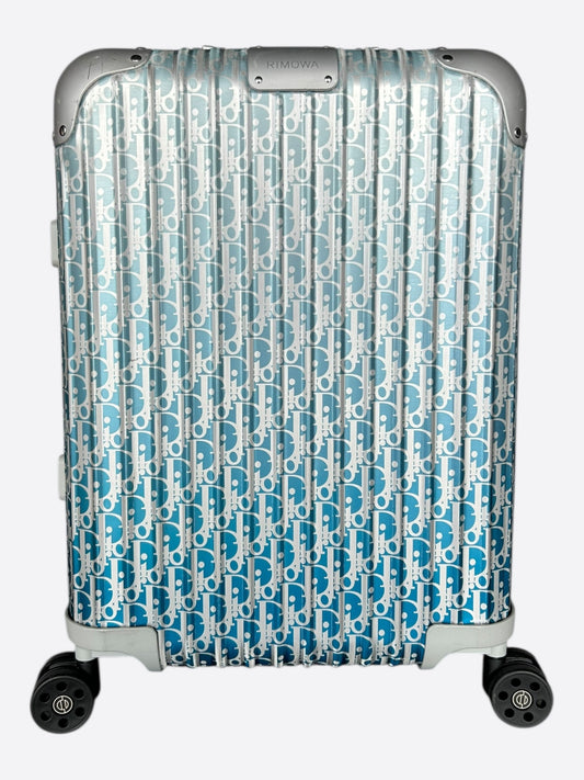 Dior Rimowa Silver & Blue Oblique Carry-On Luggage