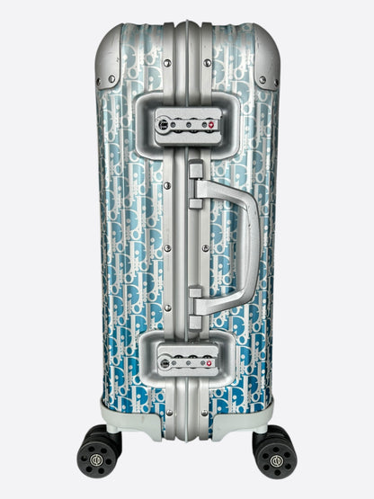 Dior Rimowa Silver & Blue Oblique Carry-On Luggage