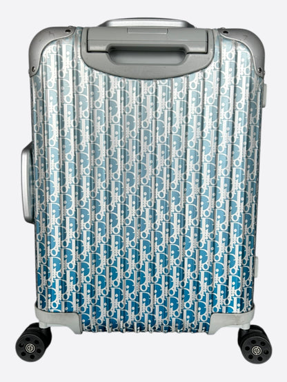 Dior Rimowa Silver & Blue Oblique Carry-On Luggage