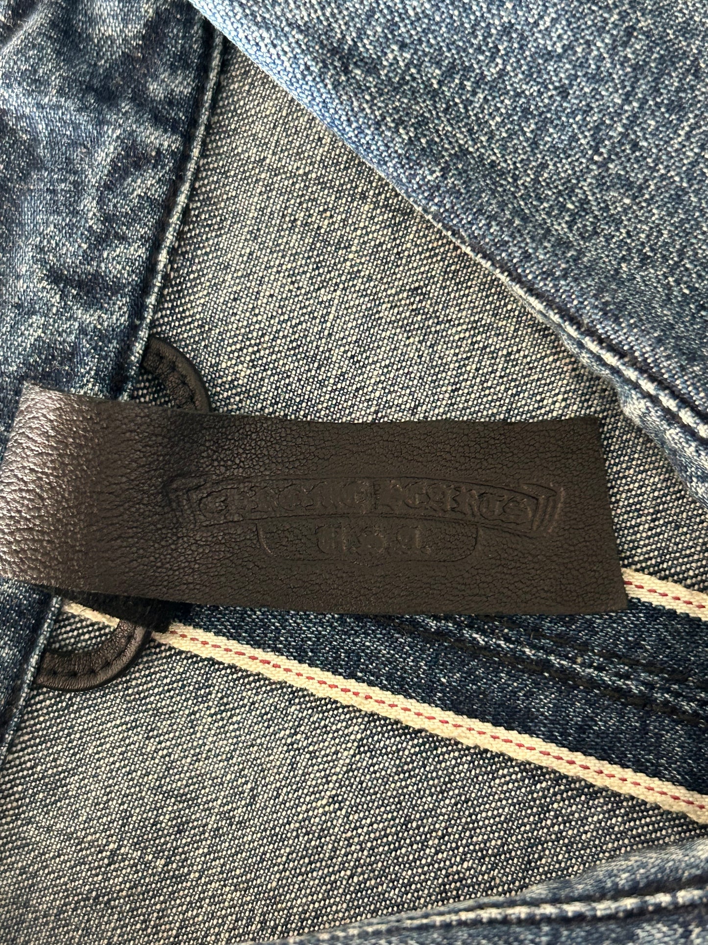 Chrome Hearts Blue & Black Cross Patch Denim Button Up Shirt