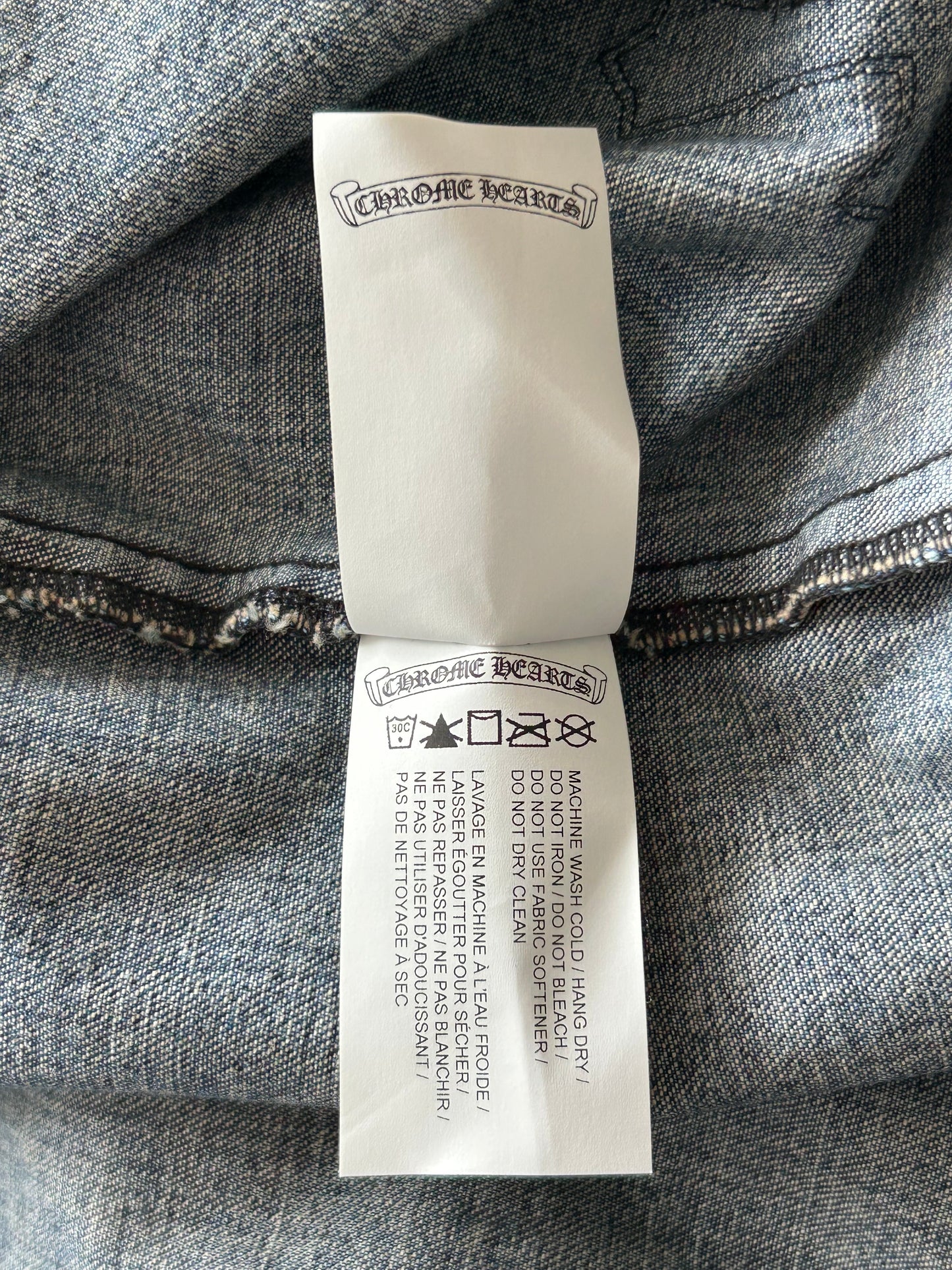 Chrome Hearts Blue & Black Cross Patch Denim Button Up Shirt