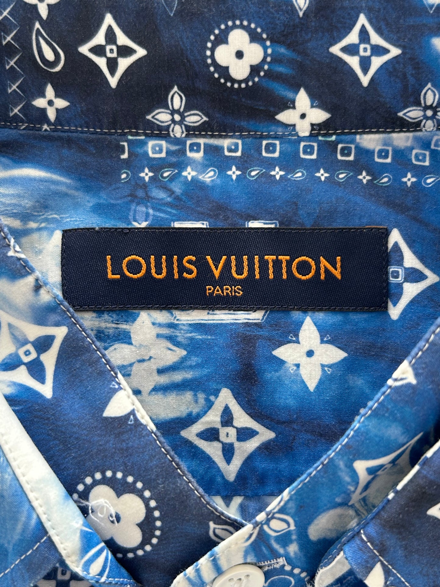 Louis Vuitton Blue Bleached Bandana Monogram Button Up Shirt
