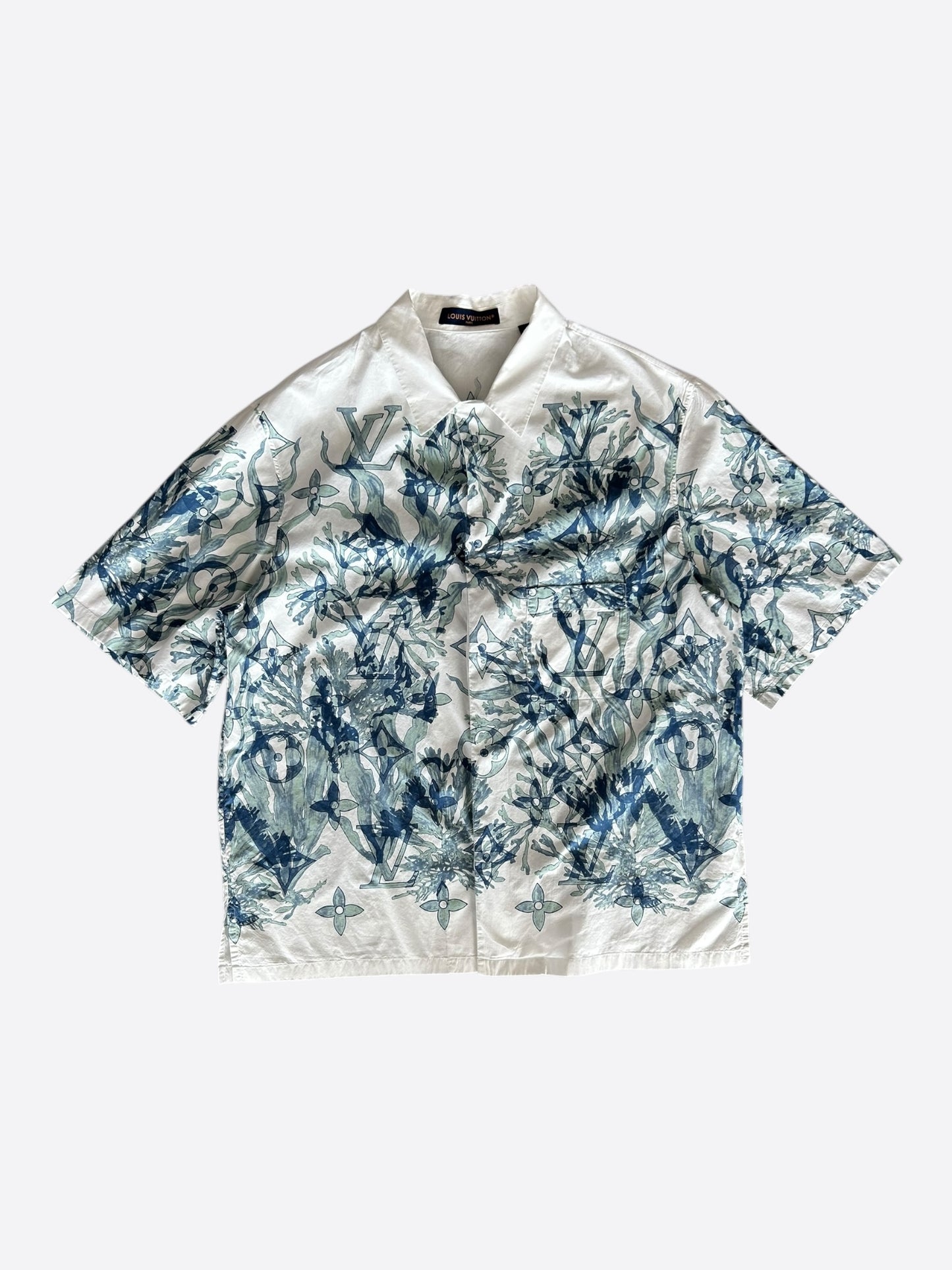 Louis Vuitton Blue & White Aquagarden Monogram Button Up Shirt