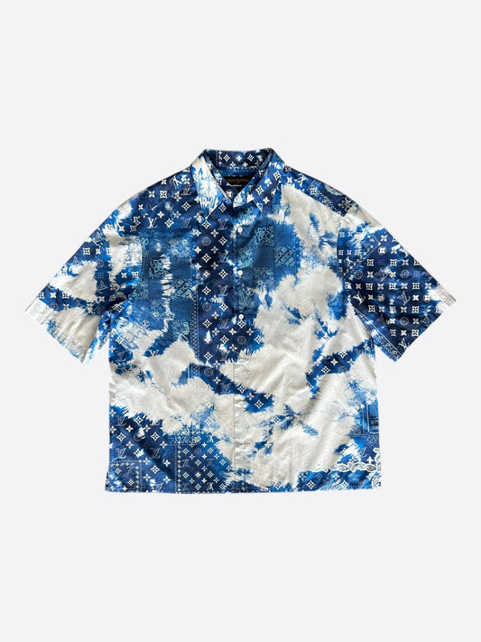 Louis Vuitton Blue Bleached Bandana Monogram Button Up Shirt