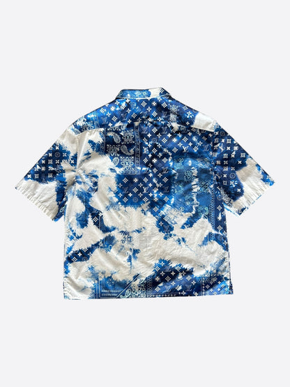 Louis Vuitton Blue Bleached Bandana Monogram Button Up Shirt