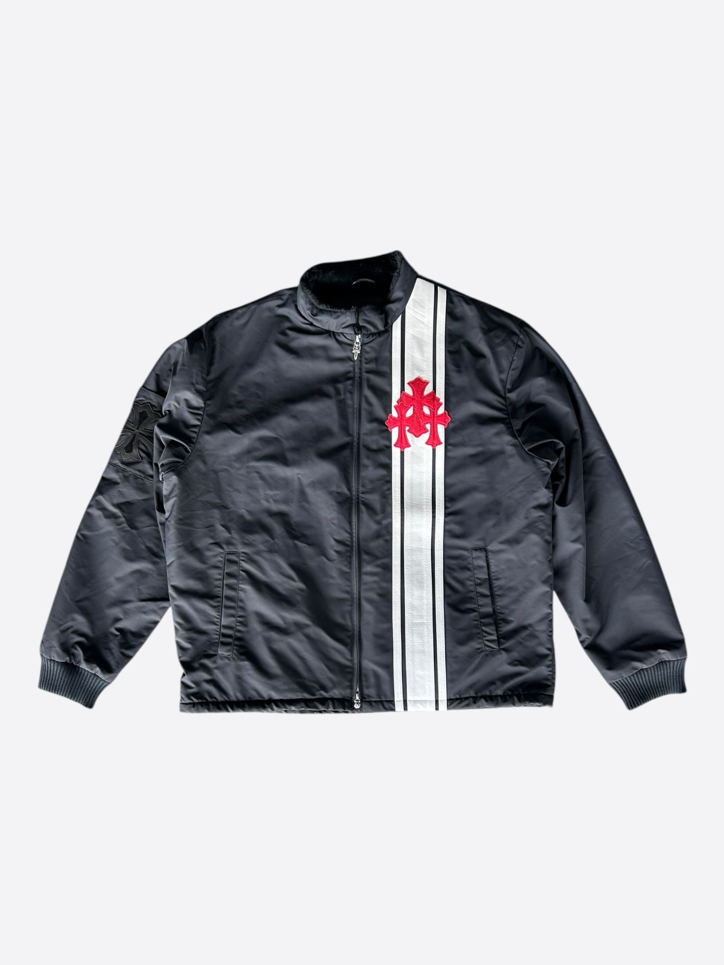 Chrome Hearts Black & White Striped Triple Cross Racing Jacket