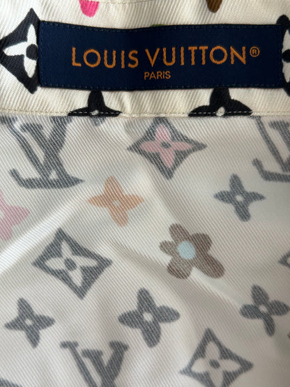 Louis Vuitton Tyler Cream Multicolor Monogram Silk Button Up Shirt