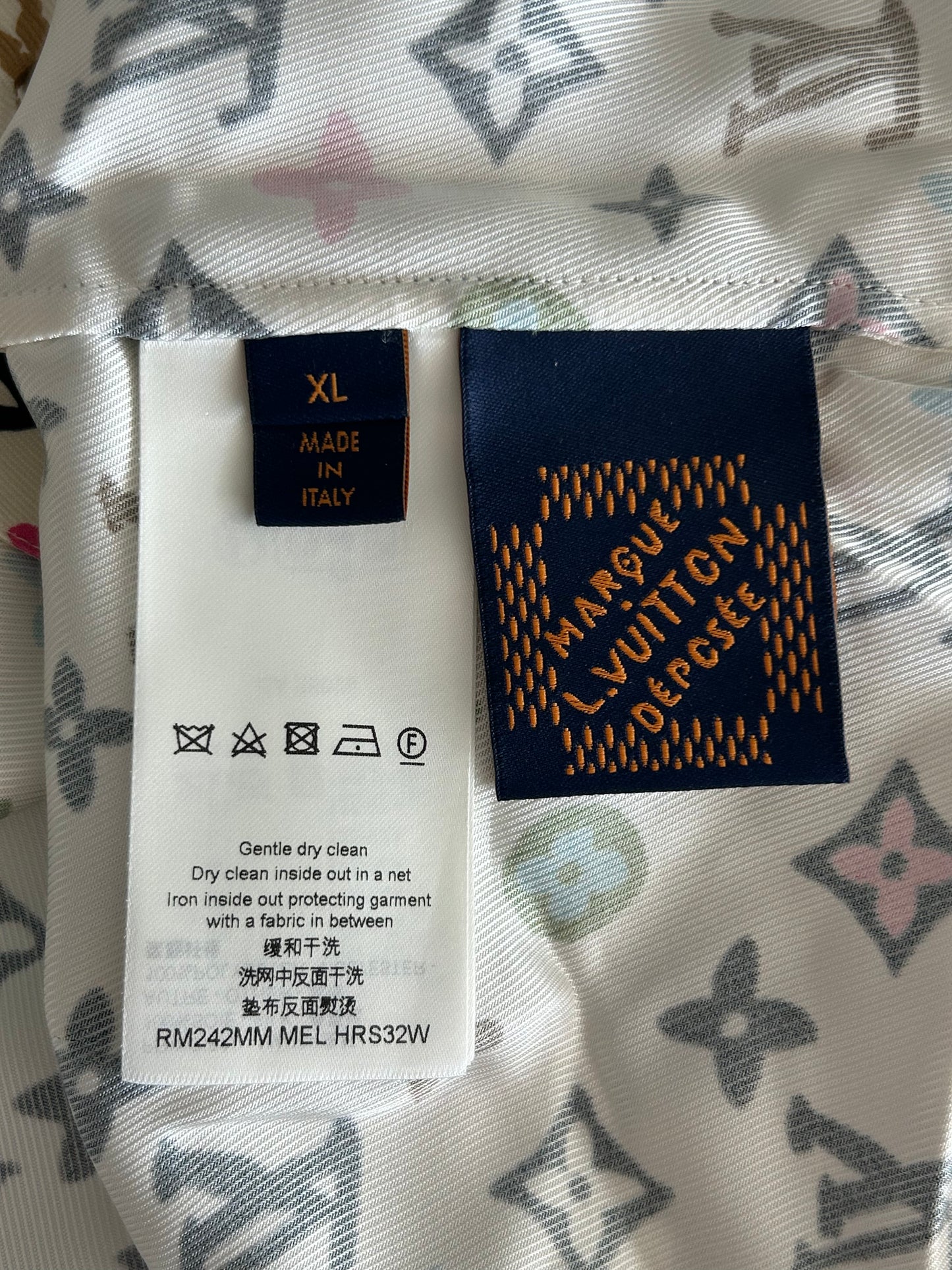 Louis Vuitton Tyler Cream Multicolor Monogram Silk Button Up Shirt